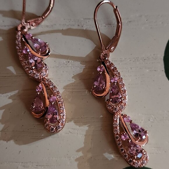 JTV Pink Color Shift Garnet 18k Rose Gold Sterling Silver Earrings - Picture 1 of 7